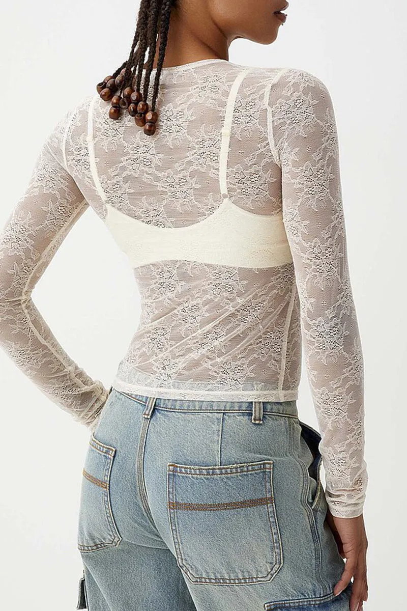 Sexy Patchwork See-Through O Neck Tops