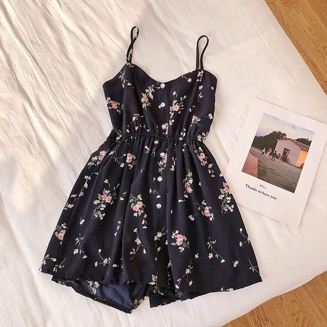 Sleeveless Floral Women Jumpsuits Beach Wide Leg Overalls Playsuits