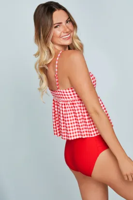 V Peplum Tankini Top - Red Gingham