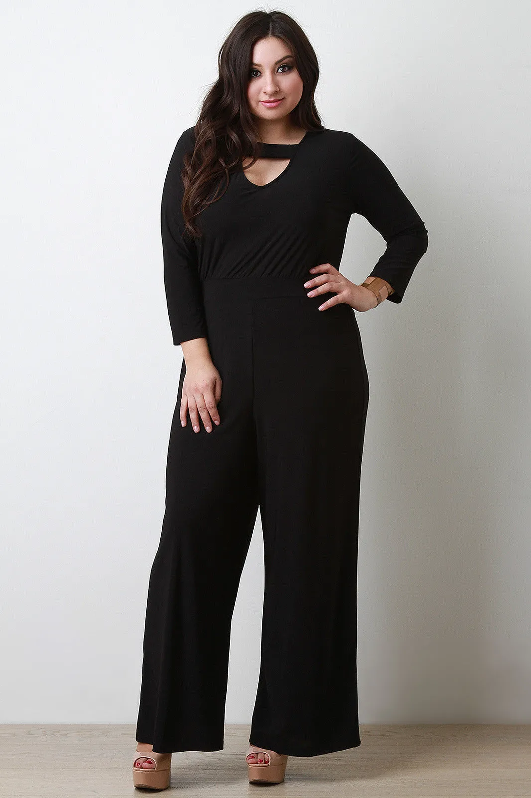 Wide Leg Key Hole Jumpsuit