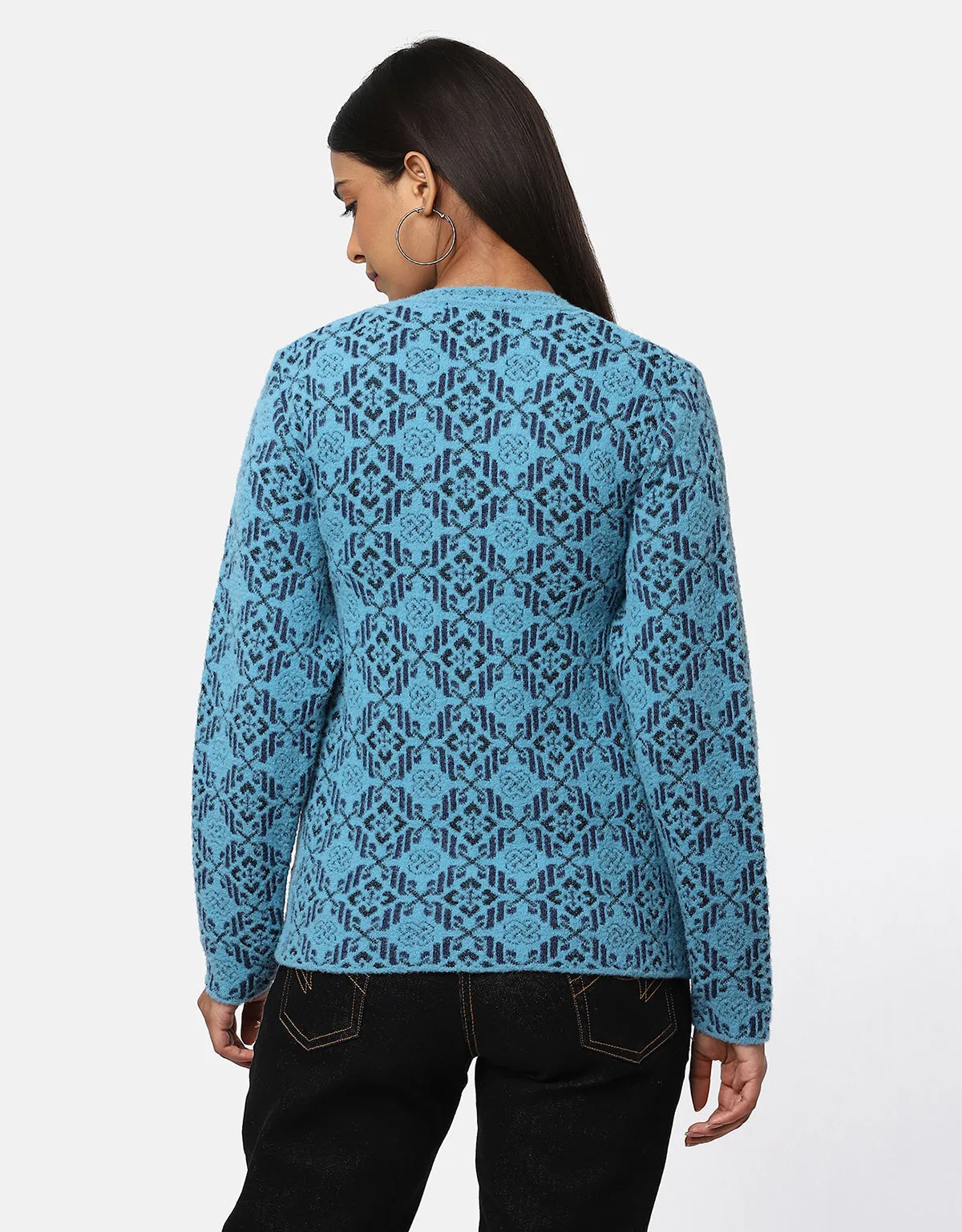 Women Woolen V-Neck Fancy Cardigan