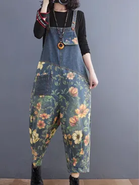 Women's Spring and Summer Printed Flower Bib's Dungarees