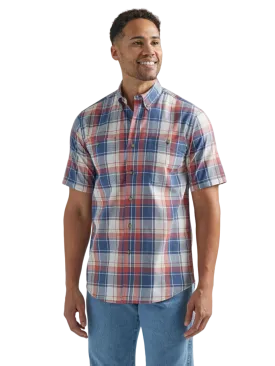 Wrangler Men's Rugged Wear Plaid Button Down Red & Blue Shirt