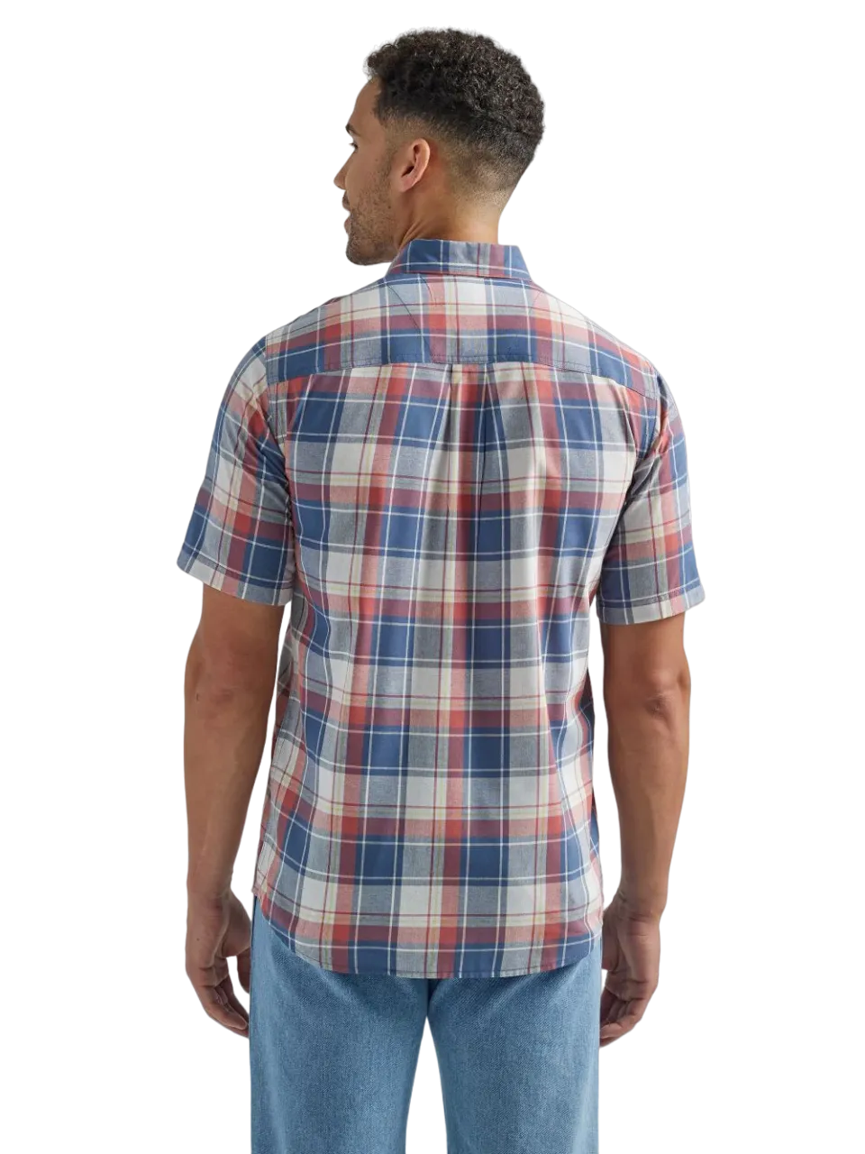 Wrangler Men's Rugged Wear Plaid Button Down Red & Blue Shirt