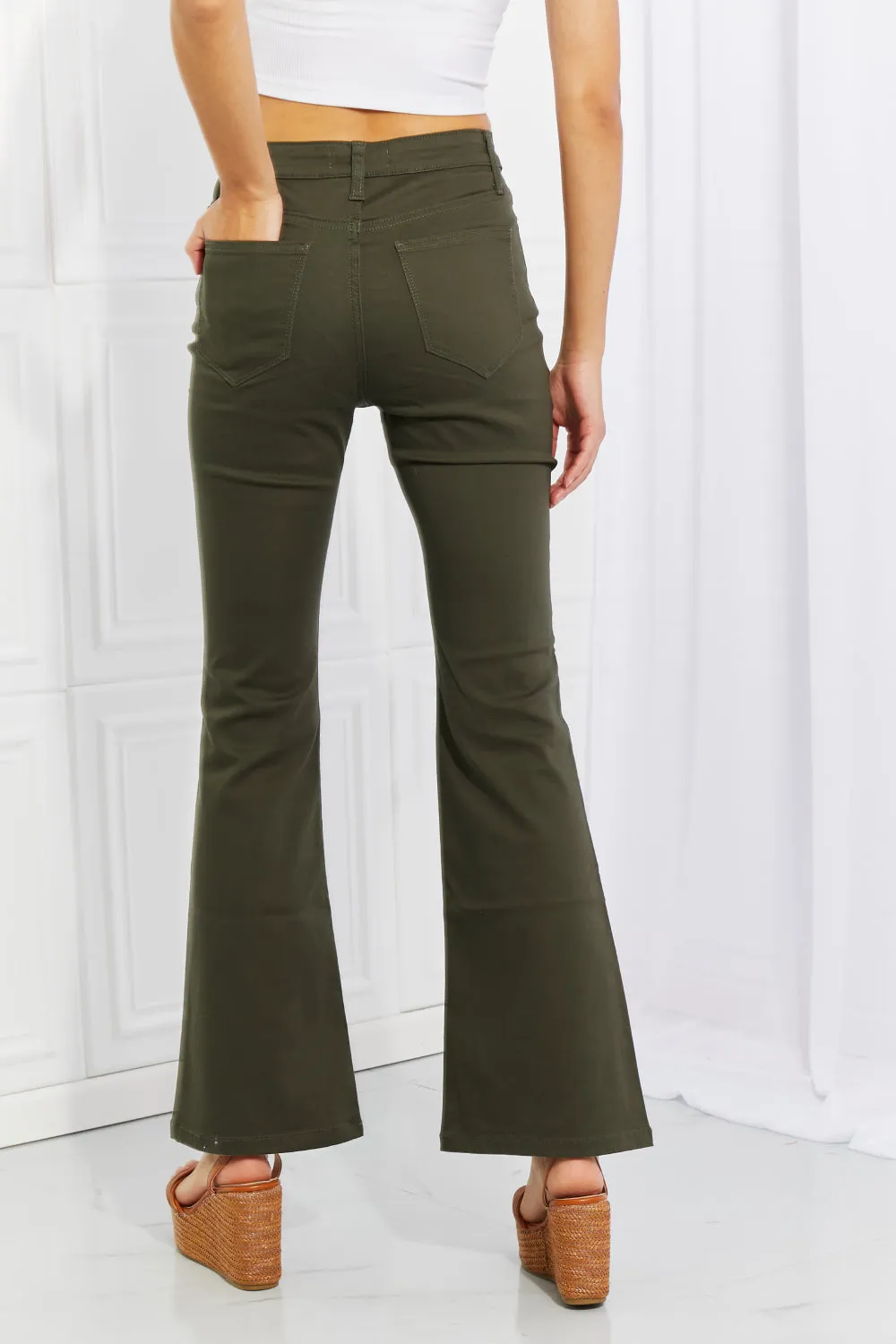 Zenana Clementine Full Size High-Rise Bootcut Jeans in Dark Olive