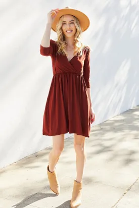 Zenana Three-Quarter Sleeve Surplice Dress with Pockets